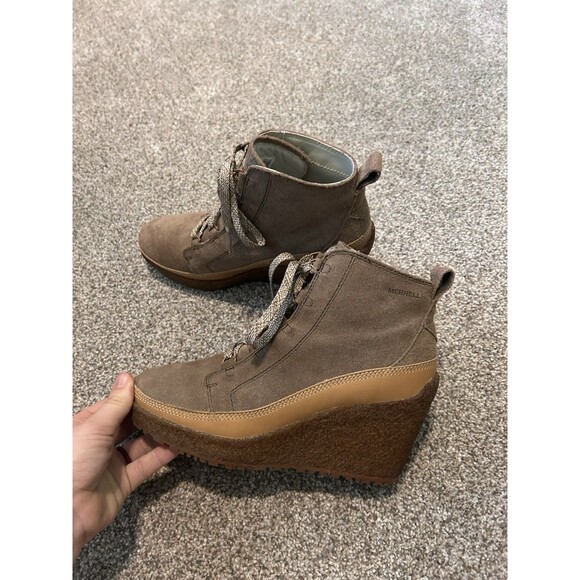 Merrell Tremblant Womens 7.5 Brown Leather Lace Up Wedge minimalist Ankle Boots - Picture 5 of 9